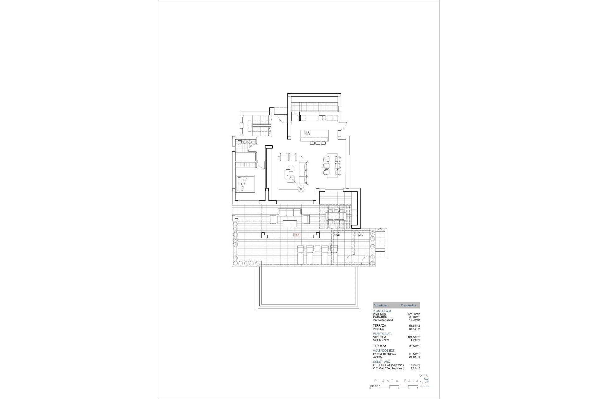 Architectural floor plan of a luxury villa for sale in La Fustera, Benissa Costa