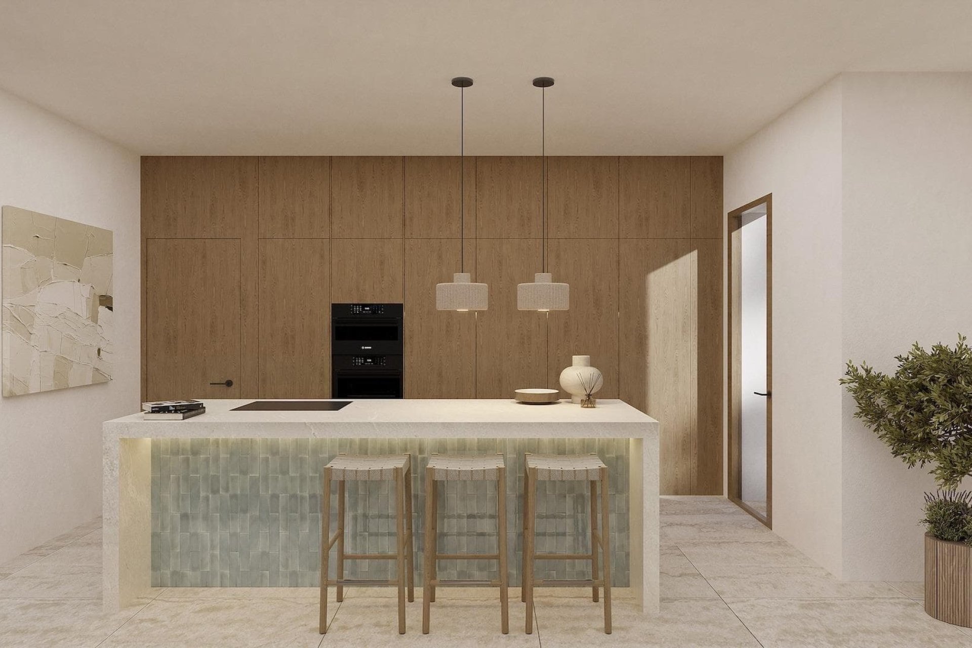 Designer kitchen with island in luxury Benissa villa