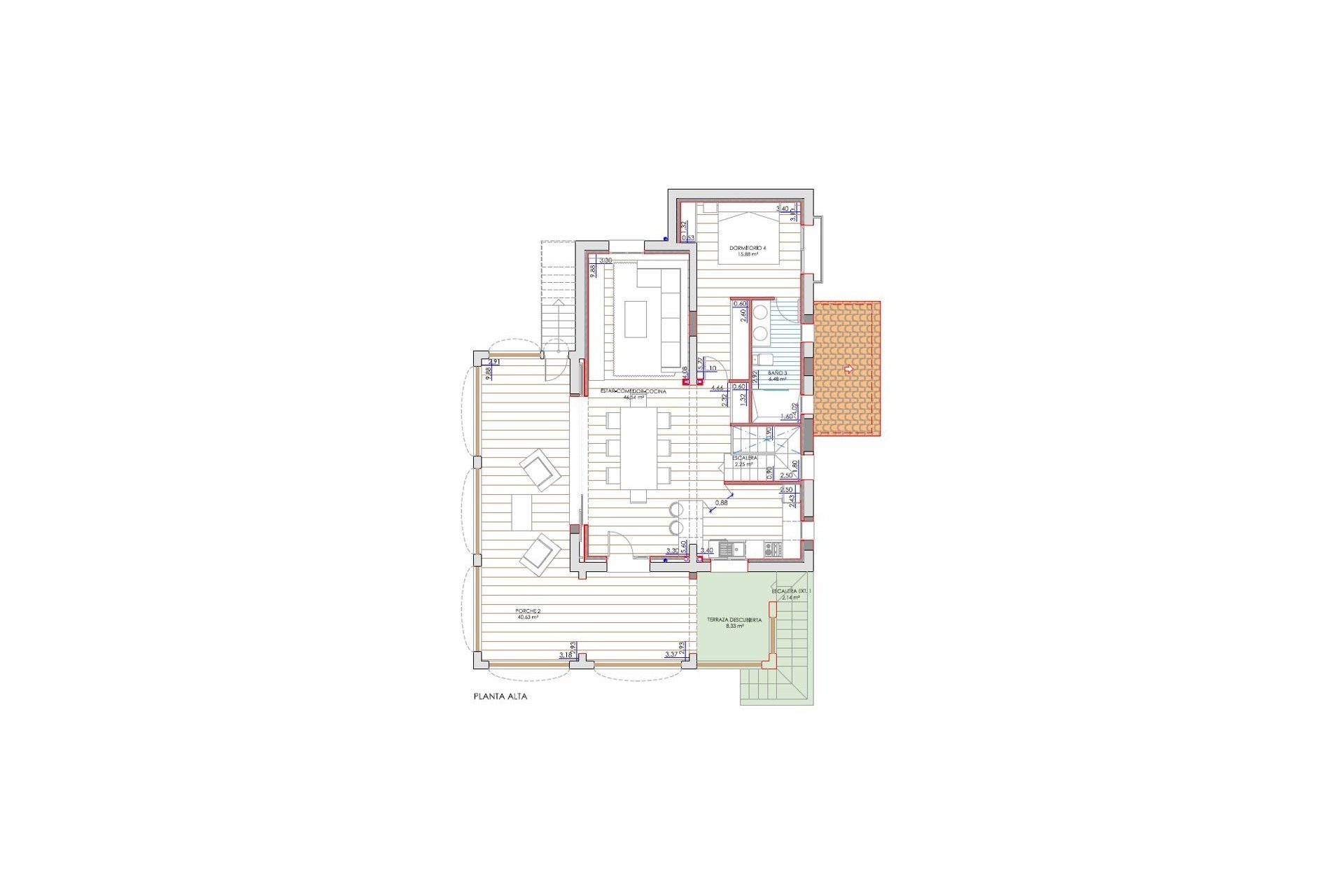 Luxus-Neubau-Villa zu verkaufen Moraira Küste Spaziergang zum Strand und Annehmlichkeiten - Obere Etage Plan