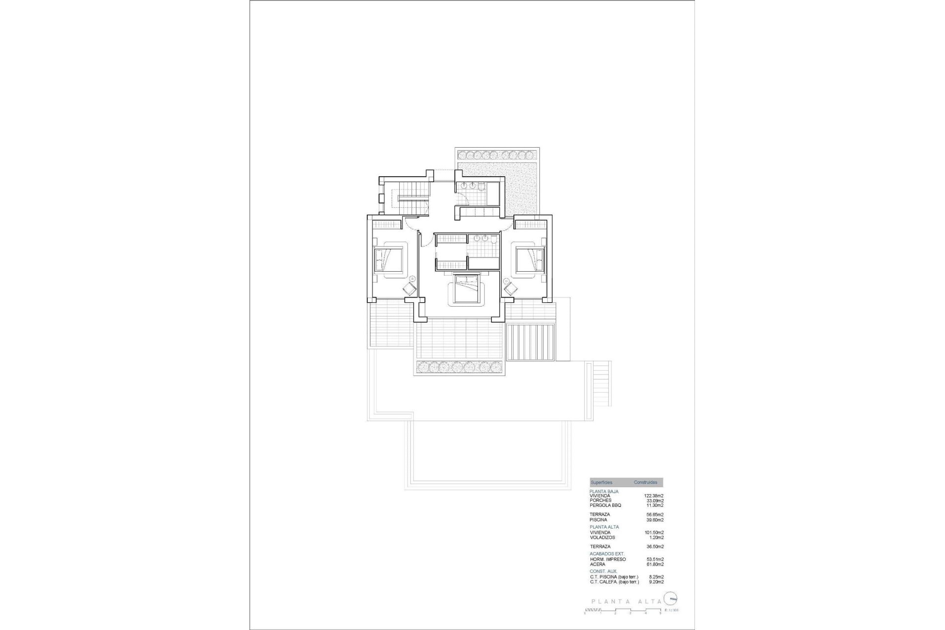 Moderne villa-indeling en architectonische plattegrond in La Fustera, Benissa Costa