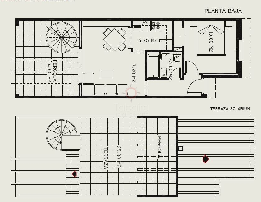 Grundriss Ein-Bett-Wohnung mit Solarium in Imperial Park Calpe